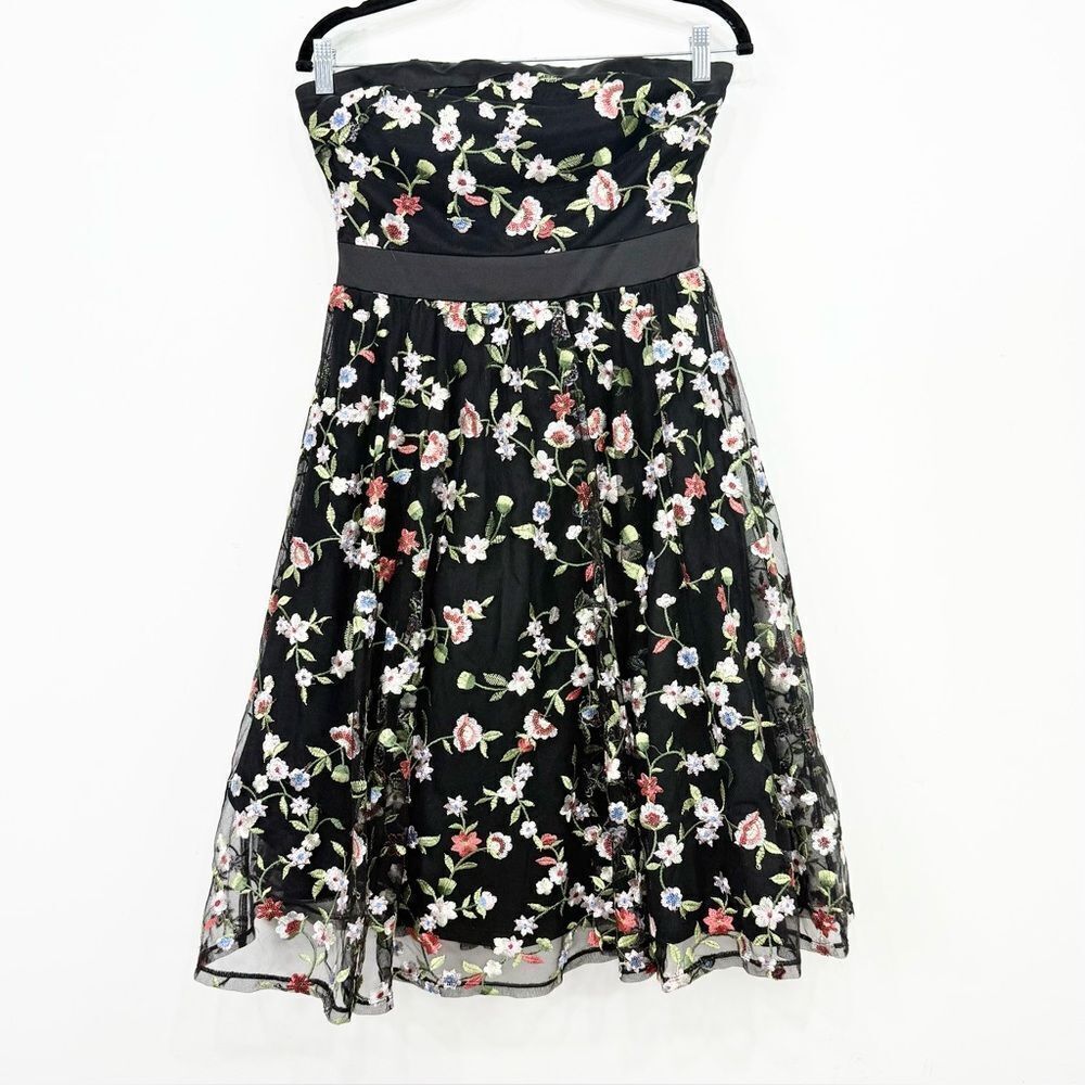 City Studio Embroidered Sparkle Floral Mesh A Line Strapless Party Dress